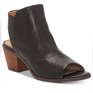 Lucky Brand BAAKA Black Leather Open Toe Slingback Block Heel Bootie Sandal